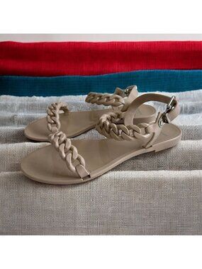 GIVENCHY Beige Nea Jelly Chain Sandals Flats Size 37 / US 7